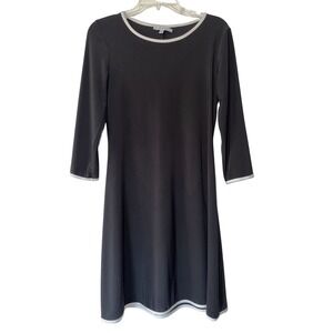 Annalee + Hope black A-Line Dress 3/4 Sleeve White Contrast Trim Size S‎